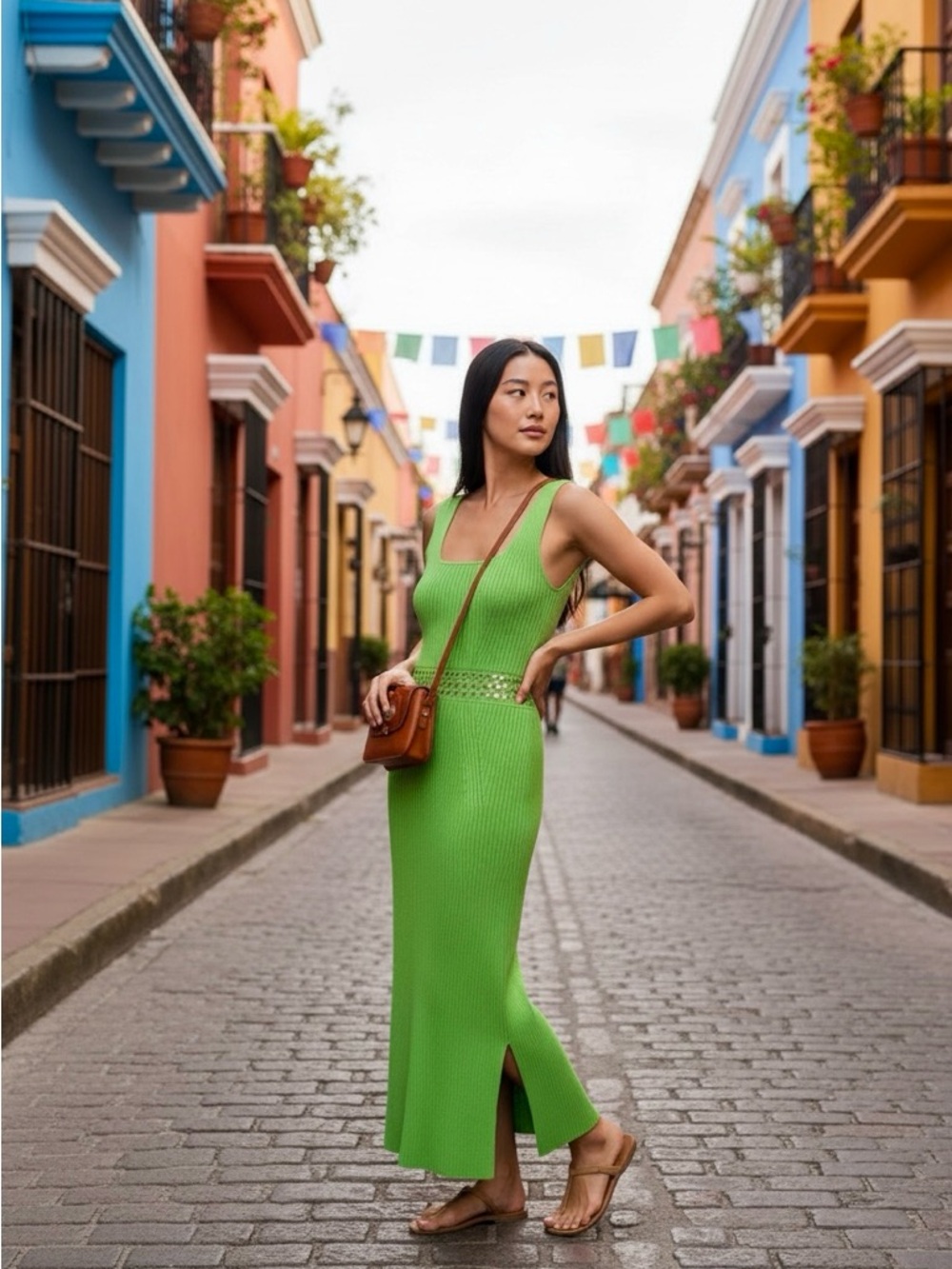 House of Harlow 1960 Sleeveless Ribbed Maxi Dress in Bright Green